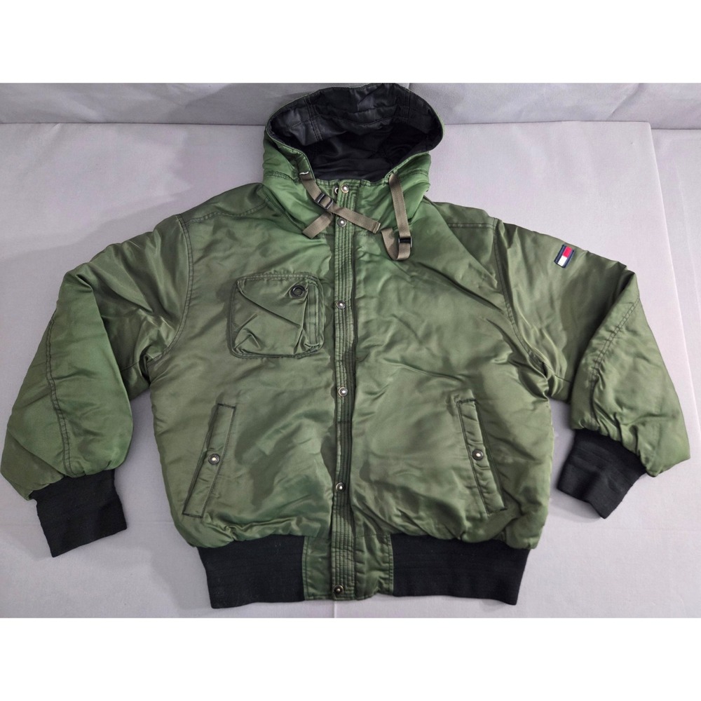 Vintage Tommy Hilfiger Jacket Mens Extra Large Green Black Reversable Bomber 90s
